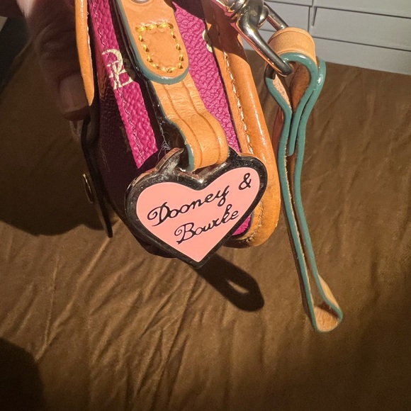 Dooney & Burke Raspberry Colored wristlet with tan leather trim-great condition - Picture 2 of 5